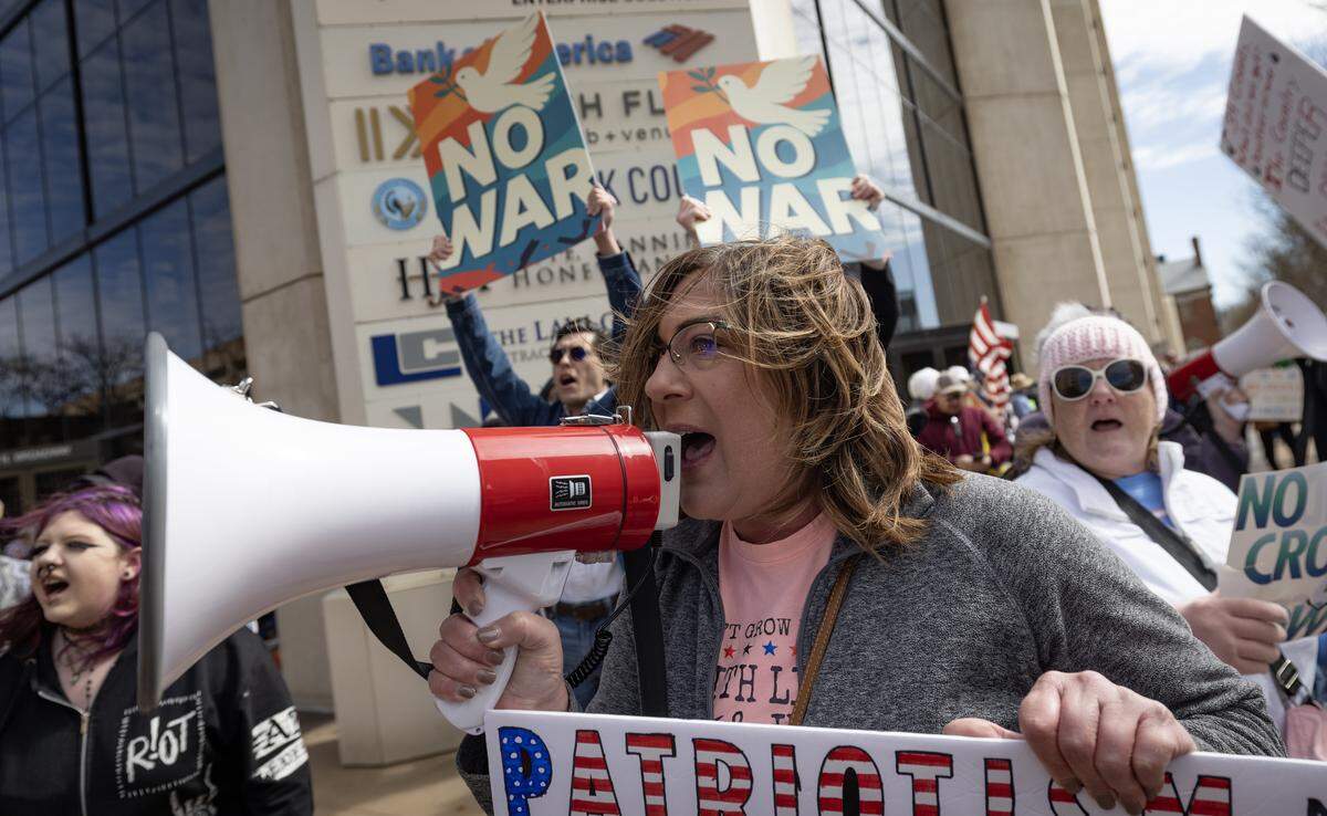 Hundreds were on hand at the third “No Kings” protest in downtown Wichita on Saturday.