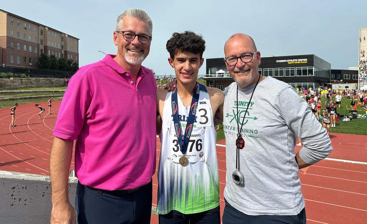 Wichita Trinity Academy’s Sam Ferguson became a first-time individual state champion by winning the Class 3A title in the 3200-meter run on Friday morning at the Kansas high school state track and field championships.