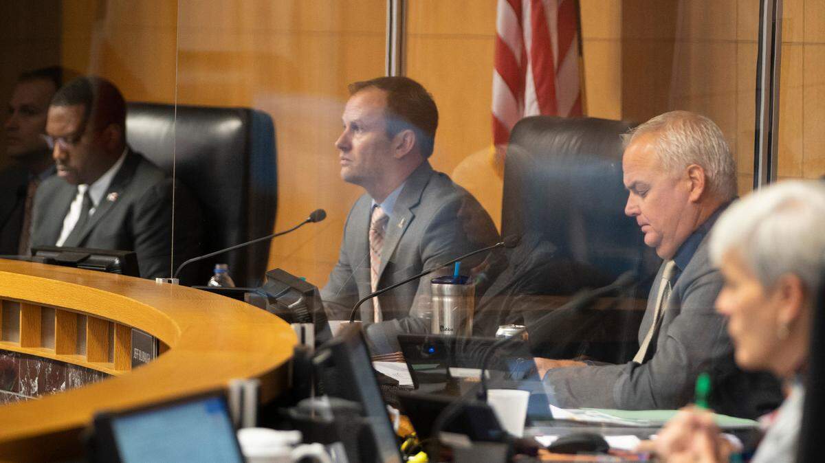 Wichita Mayor Brandon Whipple and other City Council members listen to members of the public during discussion of a nondiscrimination ordinance on Tuesday.
