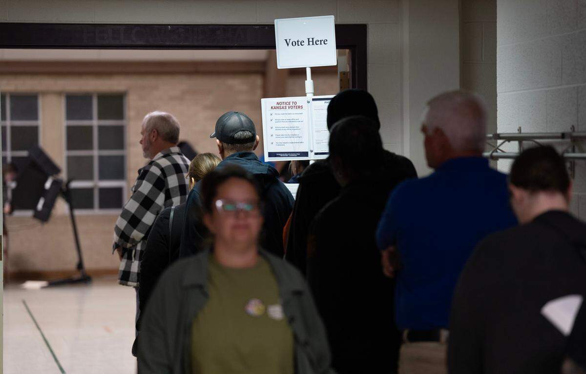 There was a line of about 50 people at 6:30 a.m. to vote at Woodland United Methodist Church at 1100 W 15th St N on Election Day.