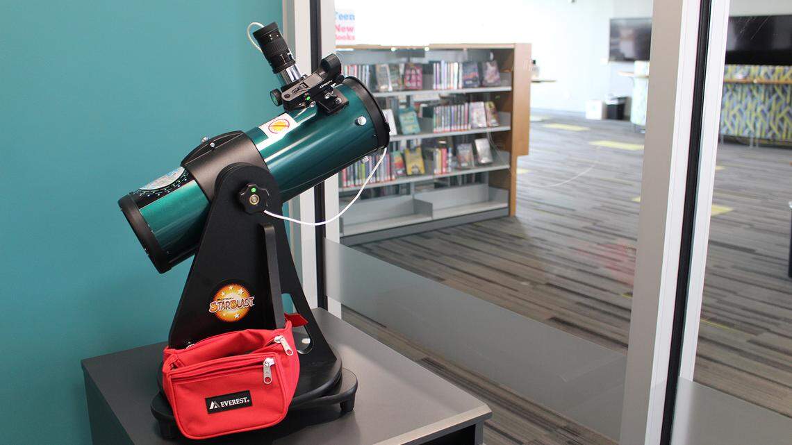 One of the Orion Starblast telescopes available for borrowing at Wichita Public Library