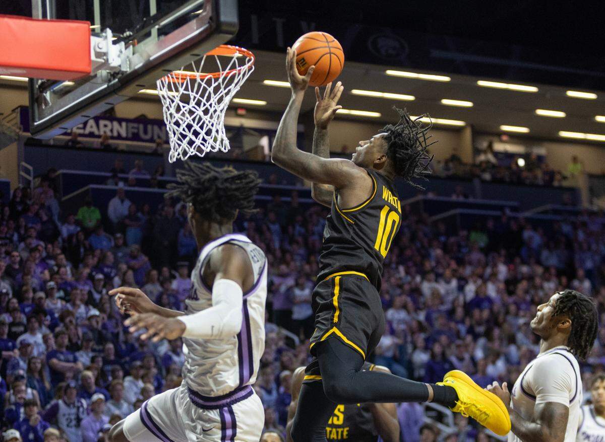 Wichita State’s Jaykwon Walton hits a shot during the first half against Kansas State on Saturday night in Manhattan.