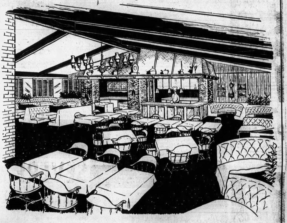 A drawing from a 1960 advertisement in The Wichita Eagle shows what the interior of the Country Kitchen restaurant looked like. It operated from 1959 to 1970 on the ground floor of The Allis Hotel at William and Broadway.