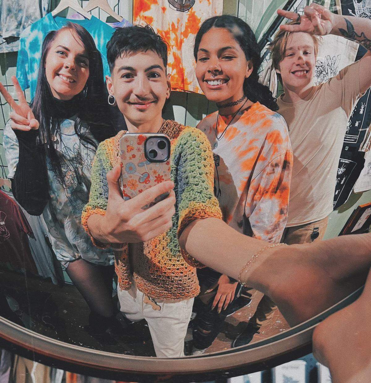Danny Sun, second from left, and his team at Dummy Apparel. That includes, from left, Jacqueline Thimmesch, Katrina Avery and Eian Winters.