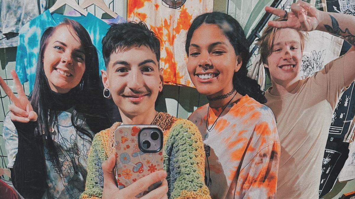 Danny Sun, second from left, and his team at Dummy Apparel. That includes, from left, Jacqueline Thimmesch, Katrina Avery and Eian Winters.