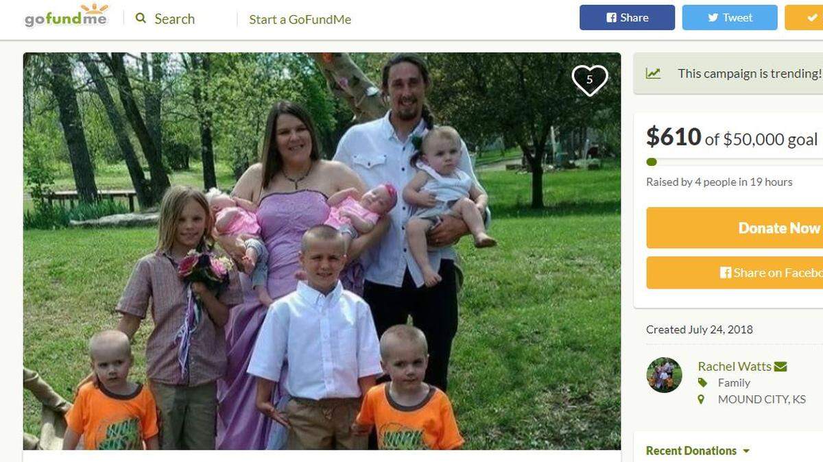 George Larson, 22, was killed in a crash north of Bronson, Kan., on Tuesday, the Highway Patrol said. He was a newly-married father of newborn twin girls and he and his wife had five other children, a GoFundMe page states.