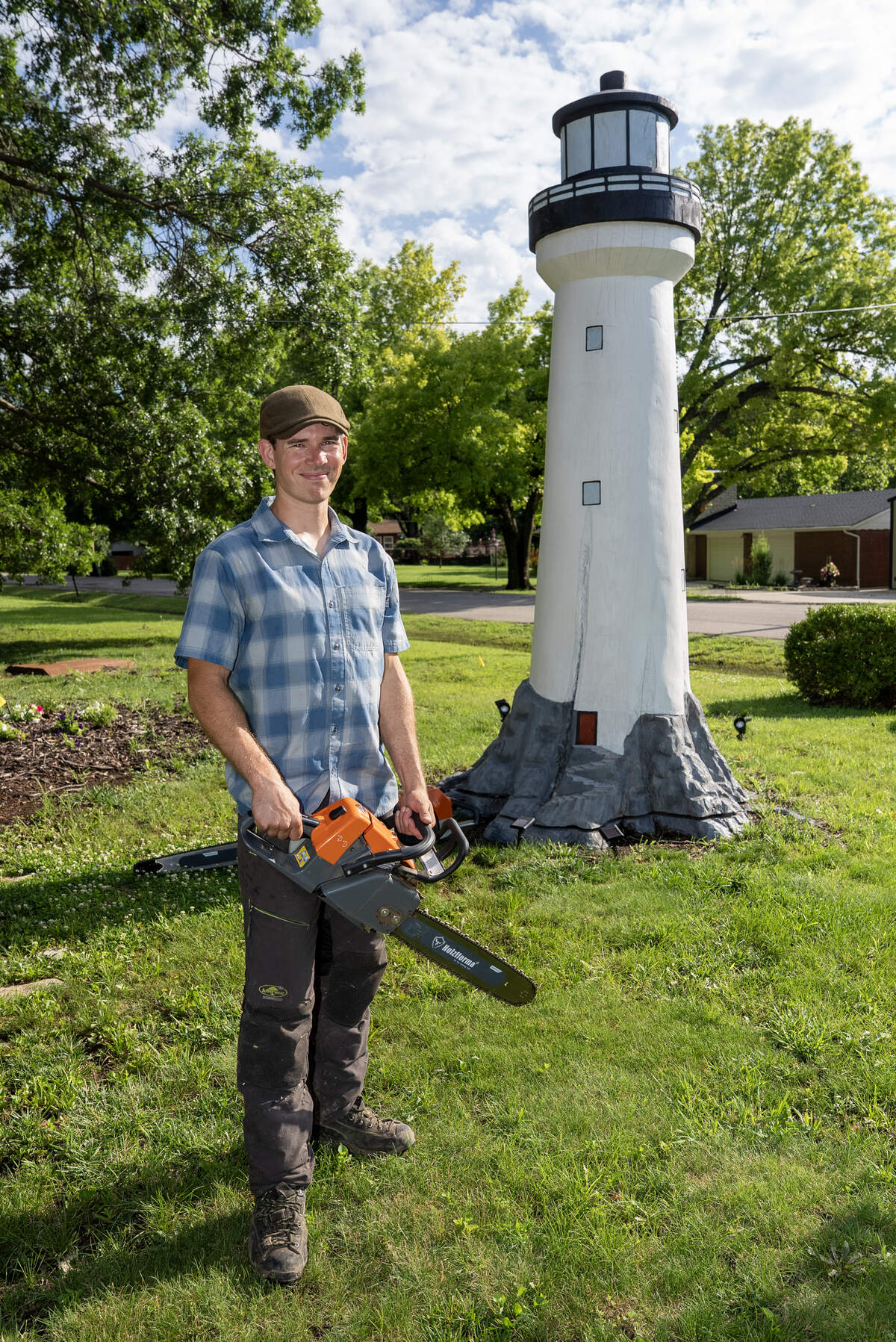 Daniel Dossett turned an Andover oak trunk into lighthouse and owl carvings, discovering a new woodcarving talent and other artistic interests.