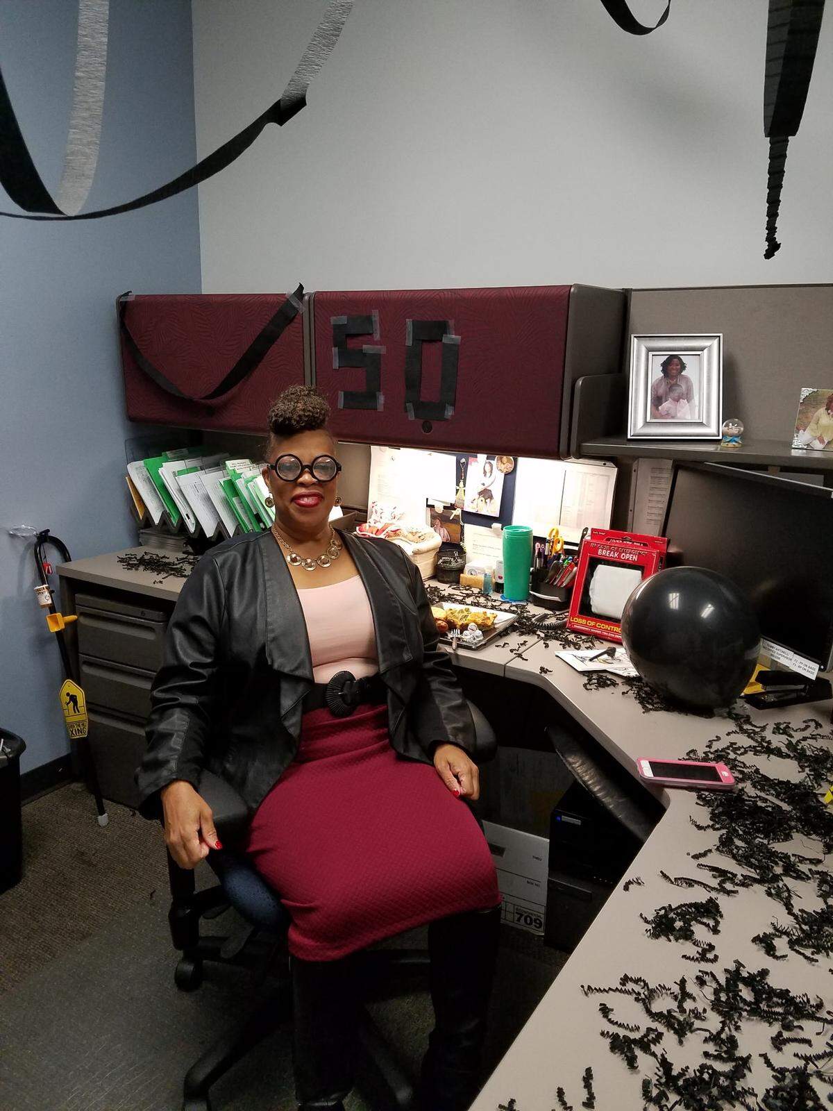 Staff at the Sedgwick County appraiser’s office helped Sabrina Woods Henry Freeman celebrate her 50th birthday. She spent almost 36 years working in the office.