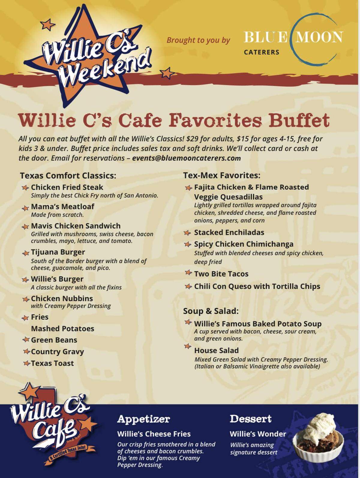 The menu for this weekend’s Willie C’s revival