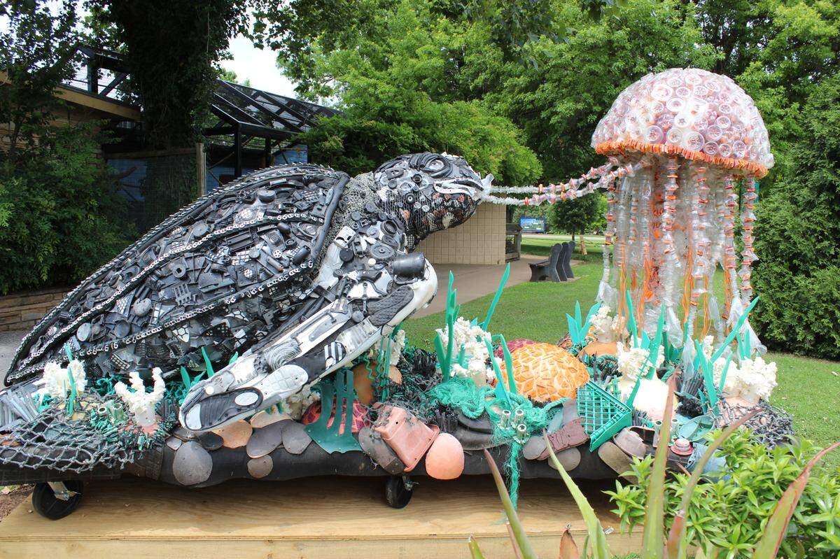 Edward the Leatherback Turtle is one of the sculptures in the Washed Ashore traveling exhibit that features giant sea life sculptures made of marine debris.