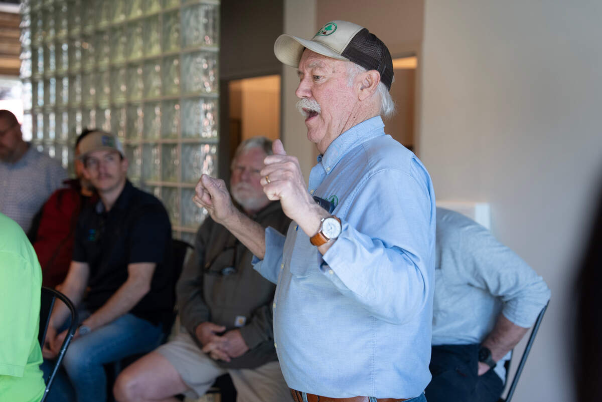 Brady Nursery owner Pat Brady, center, met Tuesday with a group of local nursery owners at Wichita Brewing Company in Delano to discuss the city’s water restrictions.