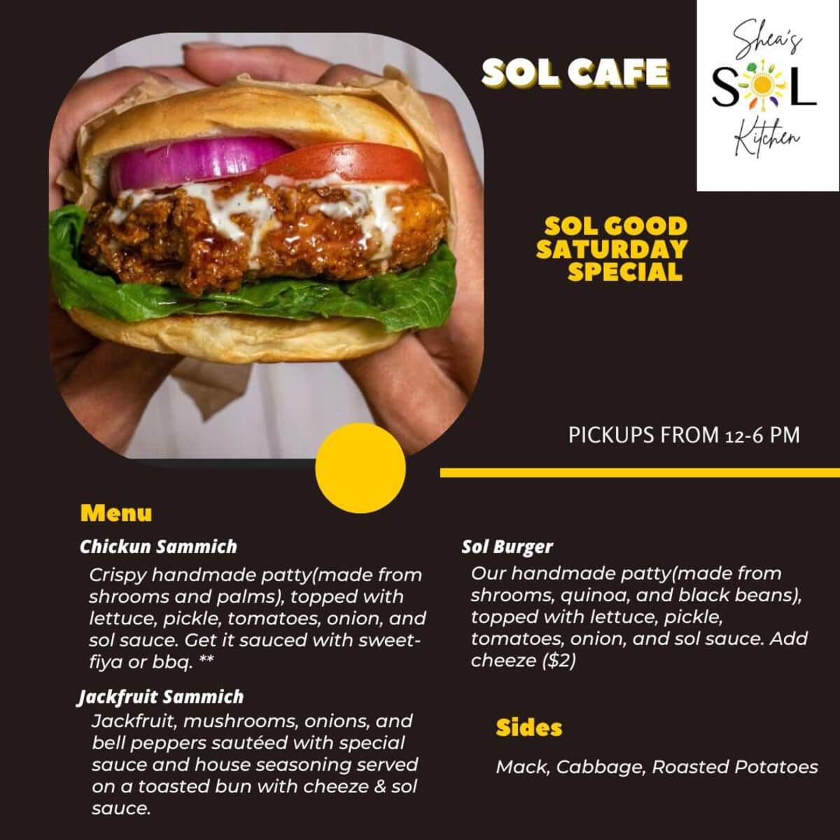 The menu for Shea’s Sol Kitchen on Oct. 7