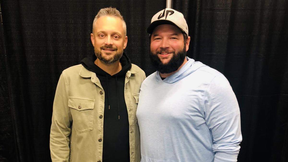Wichita physician Shawn Wadsworth, right, gave medical and comedic assistance to Nate Bargatze, left, before his Oct. 19 Hartman Arena show, which Bargatze keeps talking about.