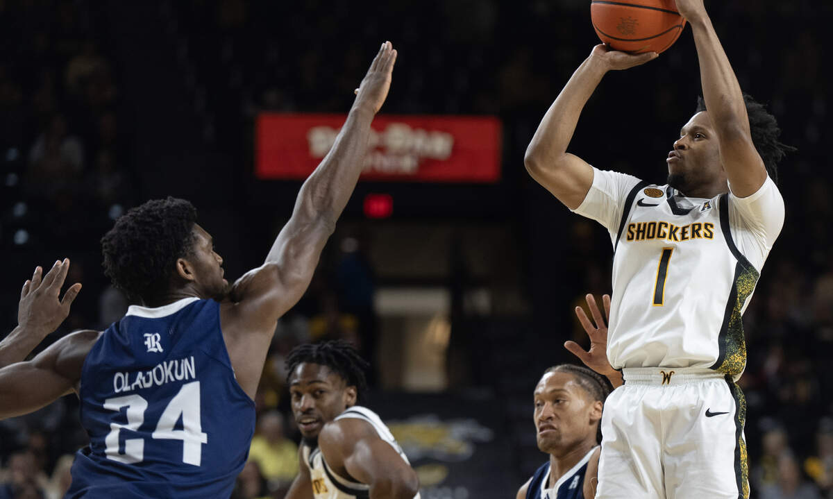 Wichita State’s Kenyon Giles shoots in the first half against Rice.