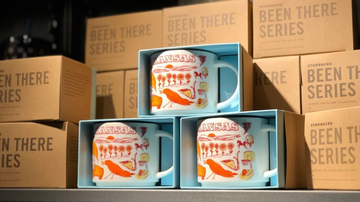 These new Kansas-themed "Been There" mugs started appearing in Wichita Starbucks stores this month. The Seattle-based coffee shop has designed collectible mugs for all 50 states.
