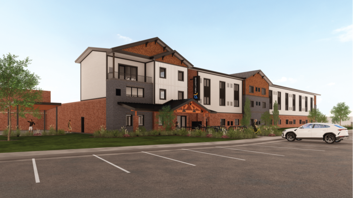 The city of Wichita provided this rendering of the Park Landing facility, which is anticipated to open in mid-2027. The shelter hopes to move Wichita closer to functional zero homelessness, which means that the number of people entering homelessness never exceeds the community’s ability to house them.