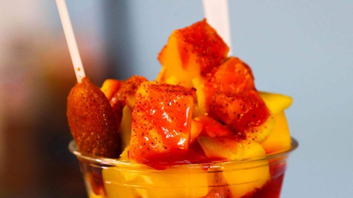 Mangonada, which is a mango treat seasoned with chamoy, will be sold at the new fruit bar inside Wichita’s second El Rio Bravo supermarket.