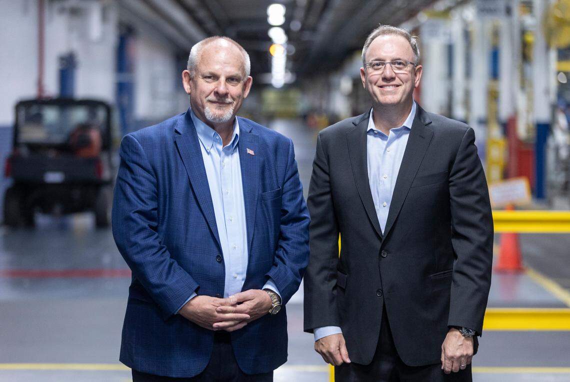Duane Hawkins, left, and Josh Boehm help run the defense and space side of Spirit AeroSystems, a part of the company that is likely to grow in coming years.