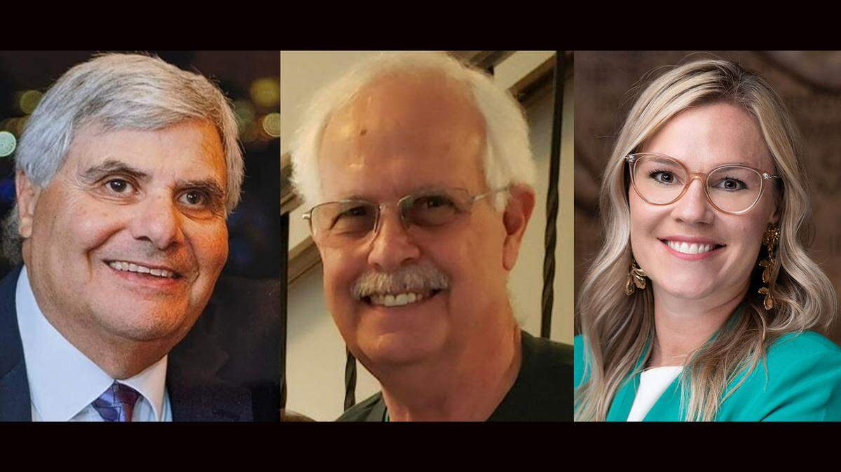 Greg Ferris, left, Alan Reichert, center, and Stephanie Wise are running for the Sedgwick County Commission District 3 seat this year.