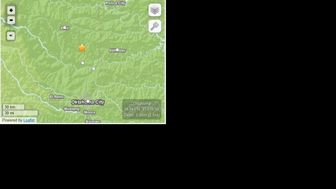 Screengrab from USGS website. The 4.3-magnitude earthquake occurred between Enid, Okla., and Oklahoma City, near Crescent, Okla.