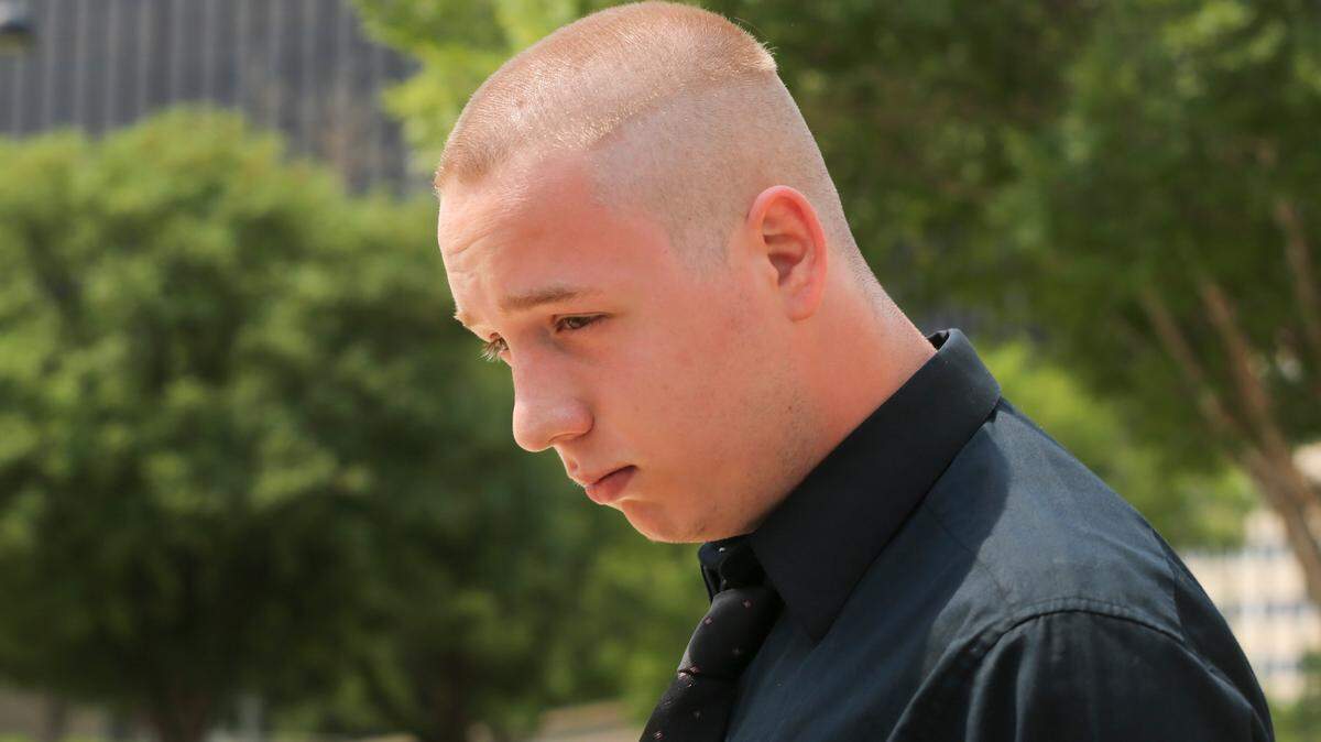 Shane Gaskill, 19, leaves the federal courthouse in Wichita on Wednesday. Gaskill pleaded not guilty to charges around his involvement in the orchestration of the swatting call that ended with a 28-year-old man being killed by a Wichita police officer.