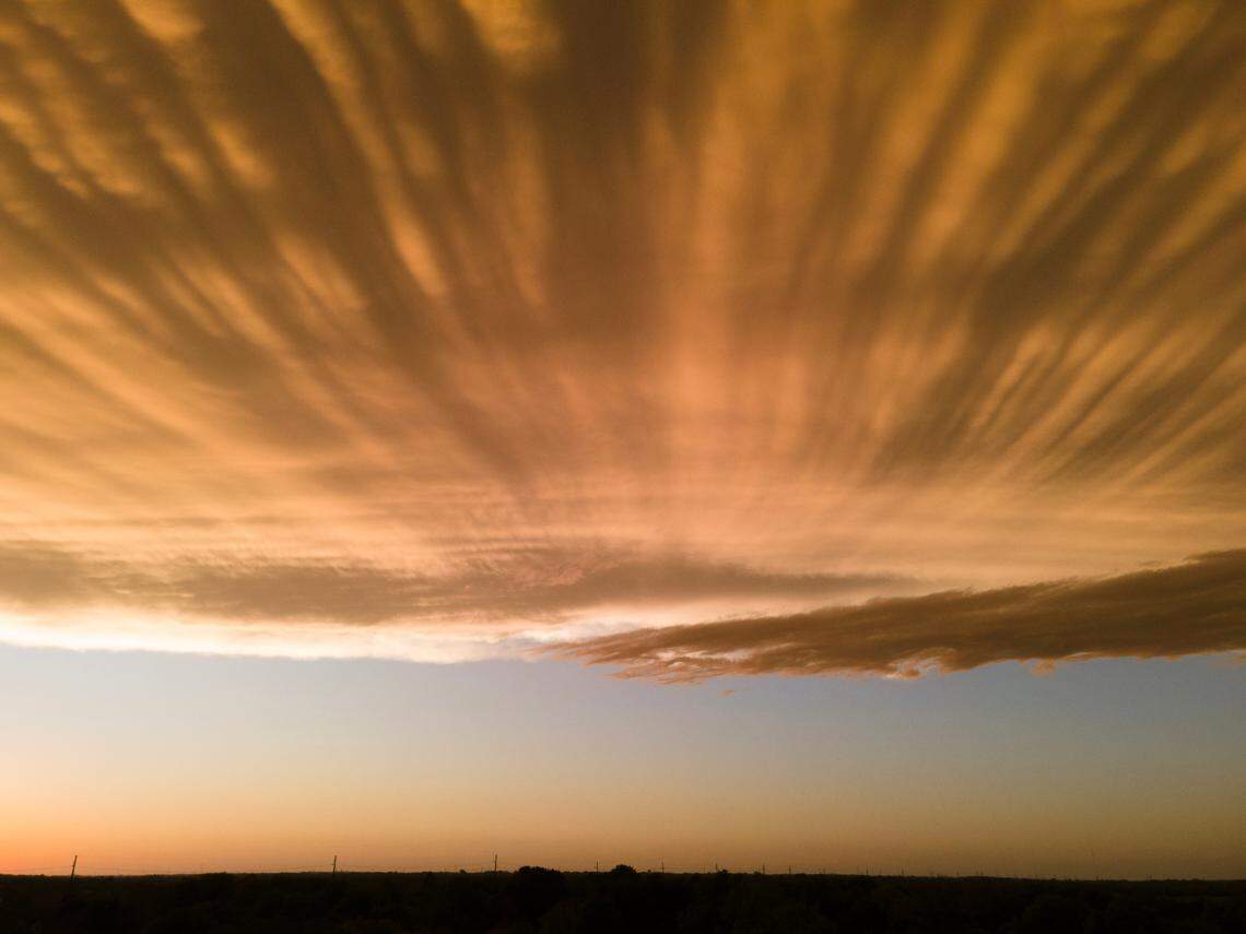 Mammatus clouds, which are formed in tall thunderstorms, seen from west Wichita on Tuesday evening.