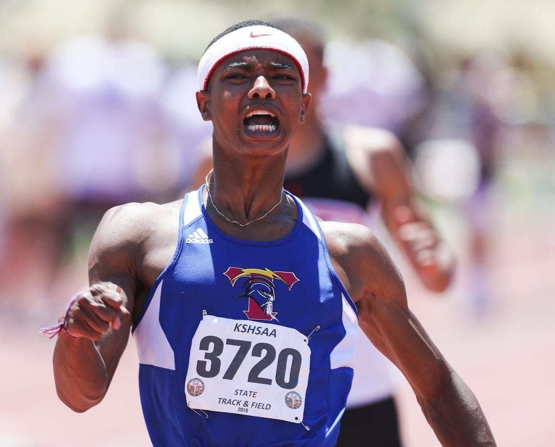 South’s Deron Dudley won the Kansas Class 6A 100 meter dash on Saturday with a time of 10.59 seconds.