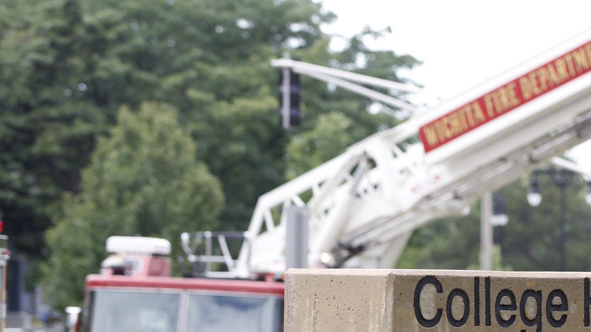 Wichita Firefighters work to put out a fire inside a classroom at College Hill Elementary. Staff members escaped unharmed. (August 12, 2013)