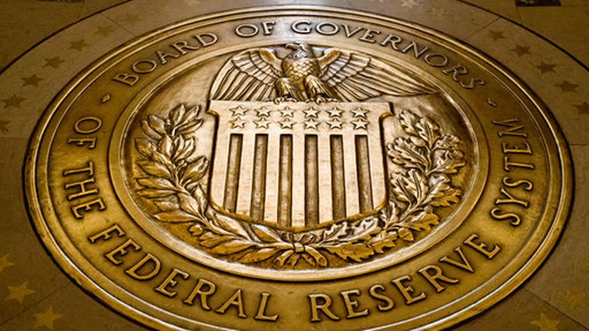 The seal of the Board of Governors of the United States Federal Reserve System is displayed in the ground at the Marriner S. Eccles Federal Reserve Board Building in Washington.
