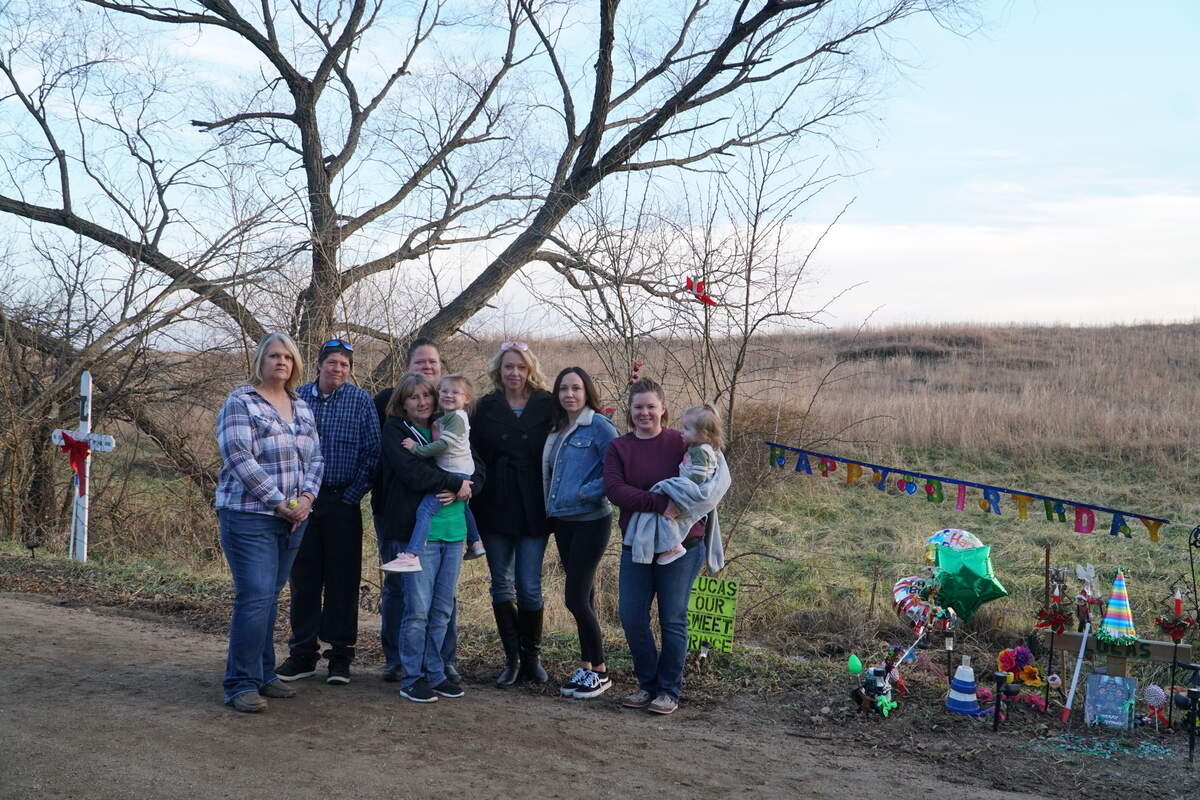A group of women who came together earlier this year to try to find a missing Wichita boy, Lucas Hernandez, still visit the spot where his body was found. The spot became an enduring roadside memorial. At far left is Lucas’ grandmother, Robin Taylor. (November 29, 2018)