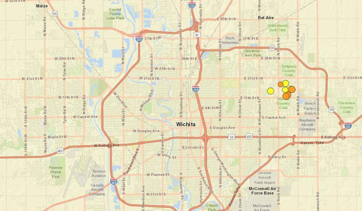 The preliminary epicenters of recent Wichita quakes have been clustered in a very tight grouping.