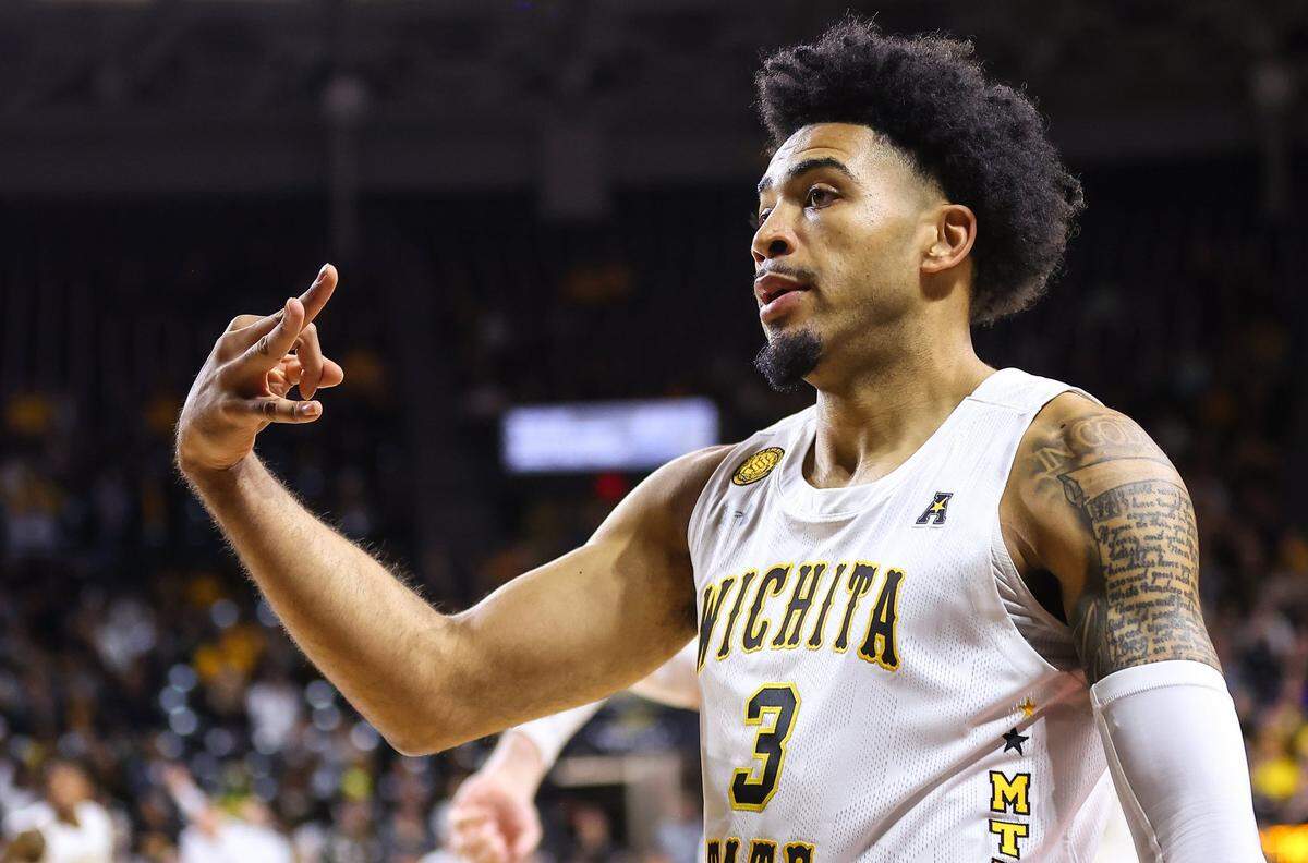 Wichita State senior forward Ronnie DeGray III celebrates a 3-pointer in a win over Northern Iowa.