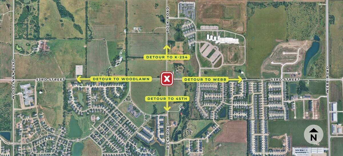 The 53rd St and Rock Rd intersection in Bel Aire is set to close for repairs on July 20.