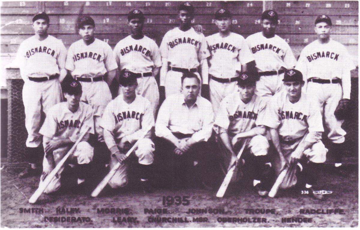 The Bismarck, N.D., Corwin-Churchills team won the first NBC World Series with the help of pitching from Hilton Smith, pictured in the top left. Bismarck defeated the Duncan, Okla., Halliburtons 5-2 in the final game.