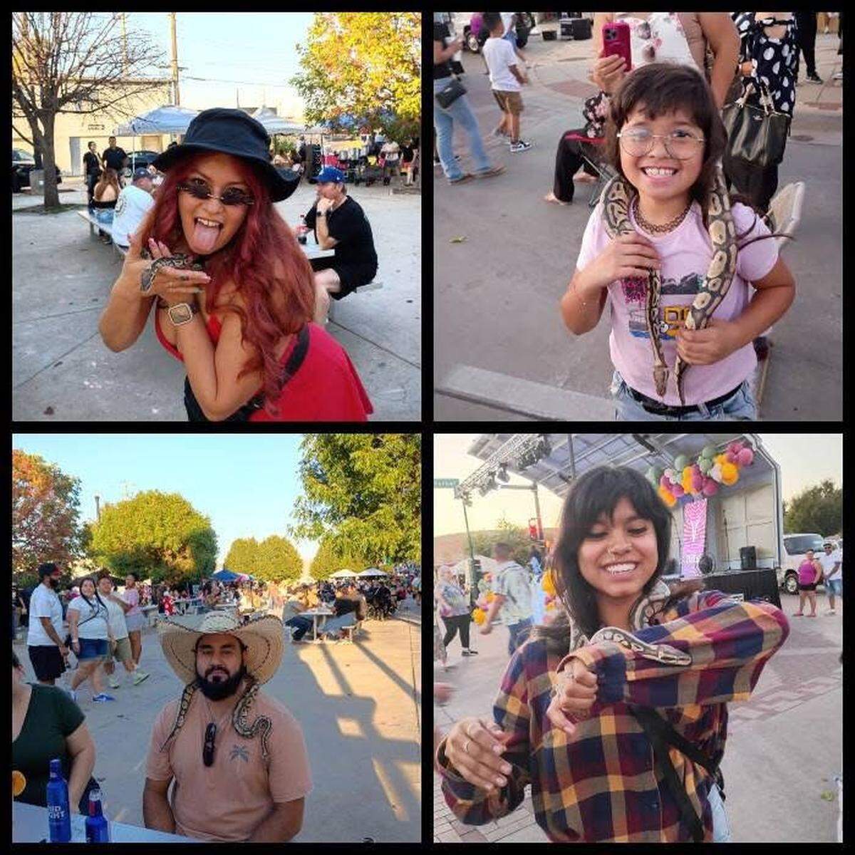 This collection of photos shows just a few of the people James Rangel Jr. entertained with his pet snake, Maximus the Magnificent.