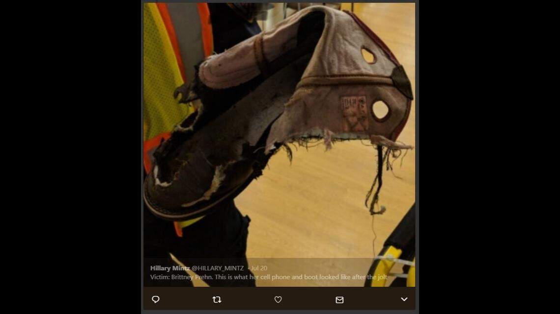 Burn marks show that lightning likely entered 22-year-old Brittney Prehn’s body through her ear and exited through one of her feet while at the Country Thunder music festival in Wisconsin. A witness said “her shoe exploded off.”