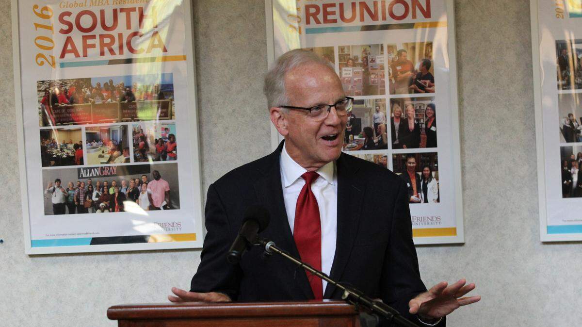 U.S. Sen. Jerry Moran (R-KS) announces a $750,000 educational grant during an event Friday at Friends University.