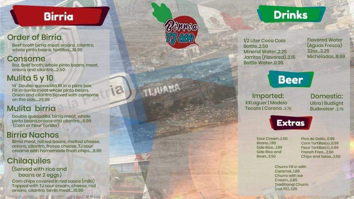 Birria TJ 664 menu page 1