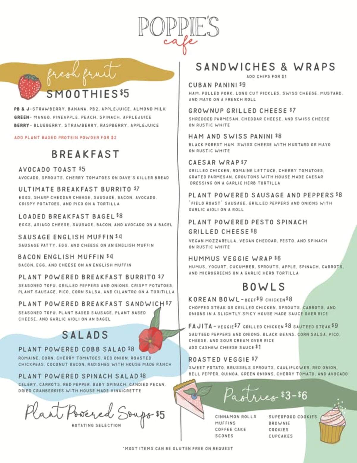 The menu at Poppies Cafe