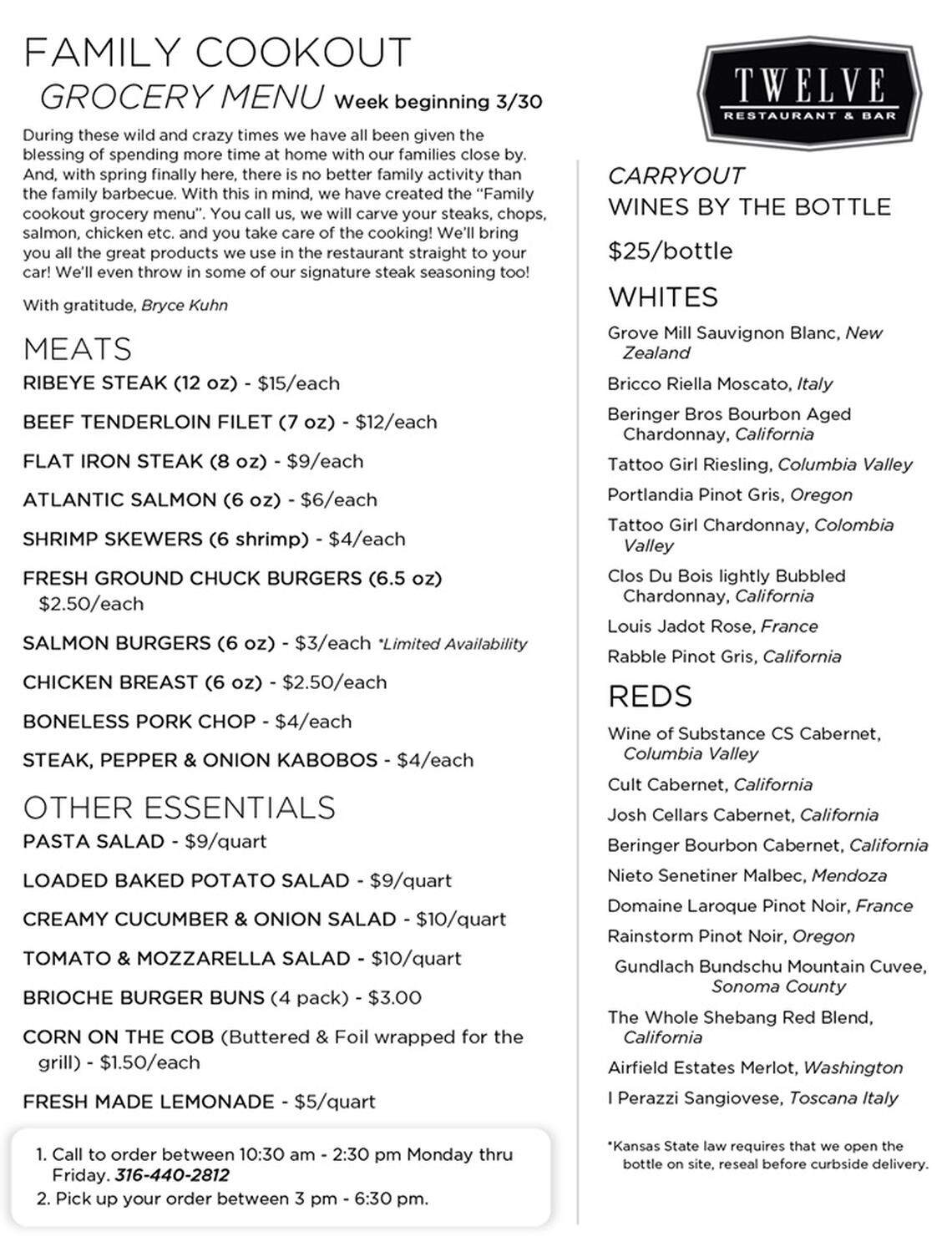 This week’s grocery menu from Twelve
