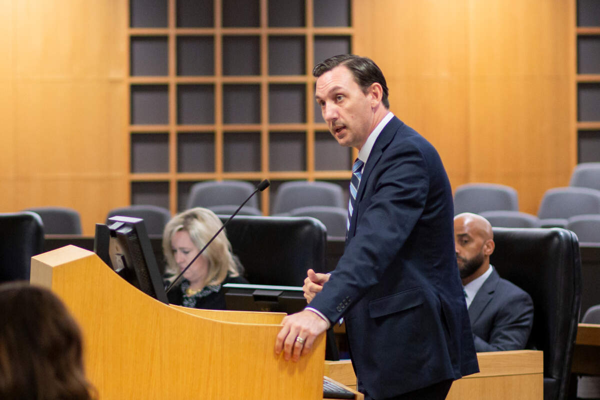 Troy Anderson, assistant city manager, offers clarification about funding to the Wichita City Council regarding the Multi-Agency Center, a potential homeless center.