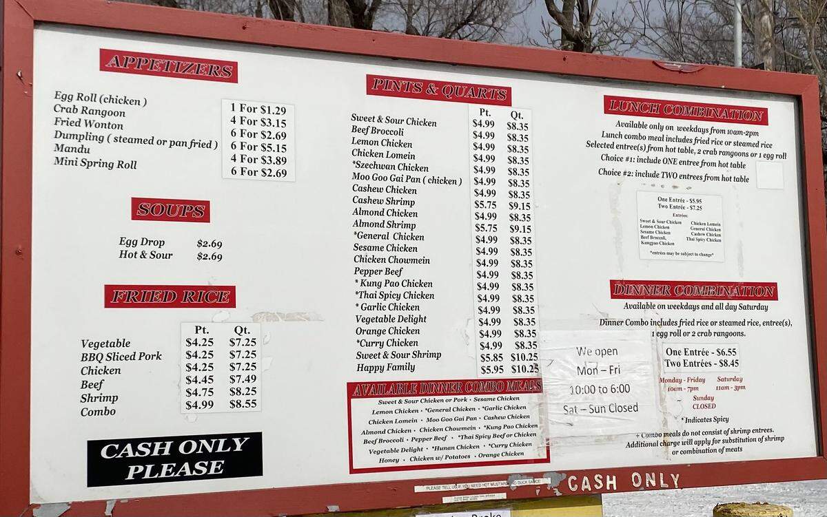 Egg Roll King’s menu
