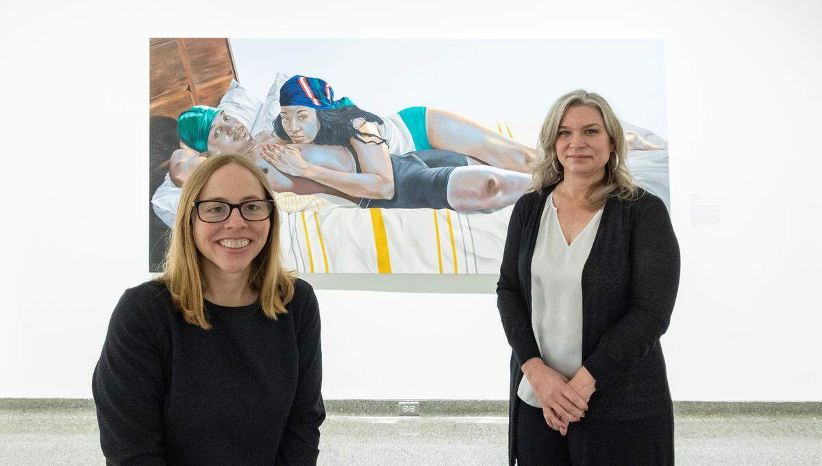 Wichita Art Museum curator Tera Hedrick, left, and director Anne Kraybill said that selling a Henry Moore sculpture from the museum’s collection will allow new purchases that focus on its mission of showing American art. Kraybill said new works such as Robert Peterson’s “Sunday Kind of Love,” shown here, are creating a new, inclusive dynamic at WAM. “We’ve seen just what those new acquisitions have done for the community excitement and the buzz and people actually (are) like, ‘I can see myself here.’ ”