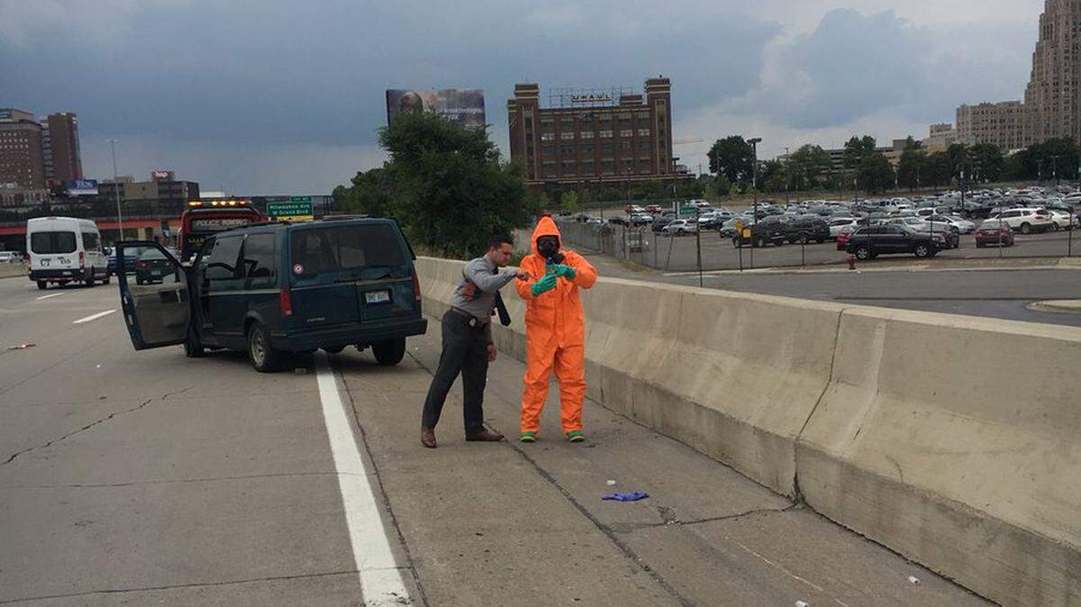 Troopers with Michigan State Police found a meth lab in a van on the interstate while the driver was slumped over the wheel and unconscious.