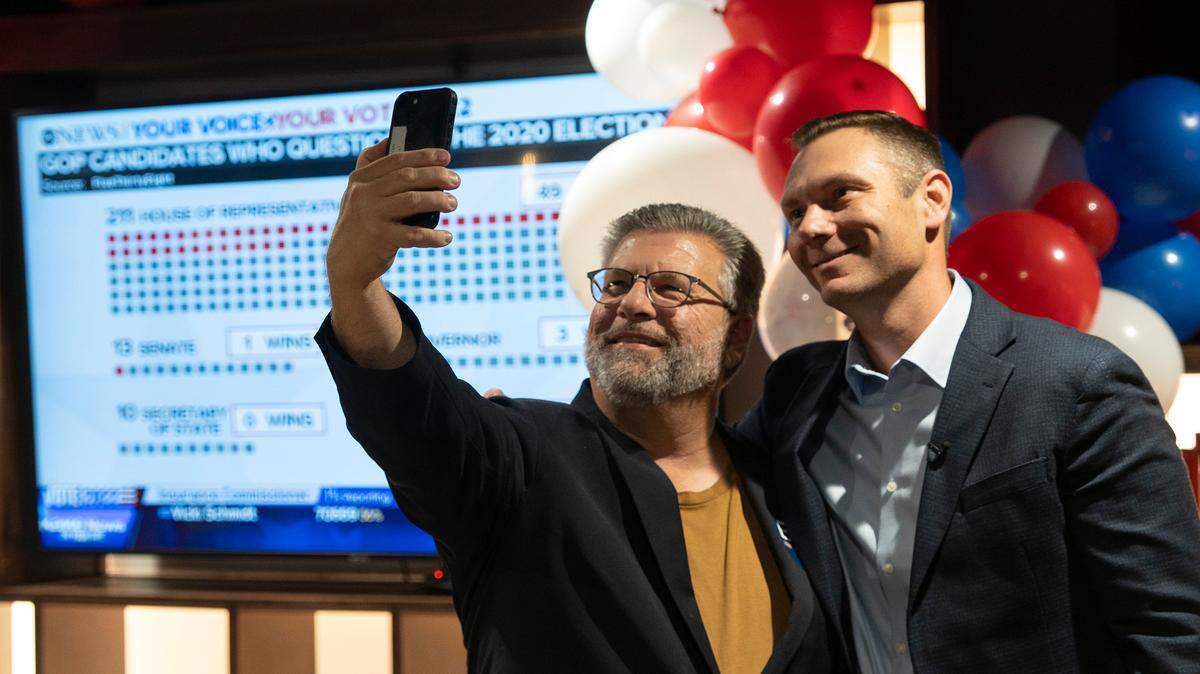 District 5 Sedgwick County Commissioner Jim Howell, left, takes a selfie with Ryan Baty, who won the District 4 seat on Tuesday night. Both are Republicans.