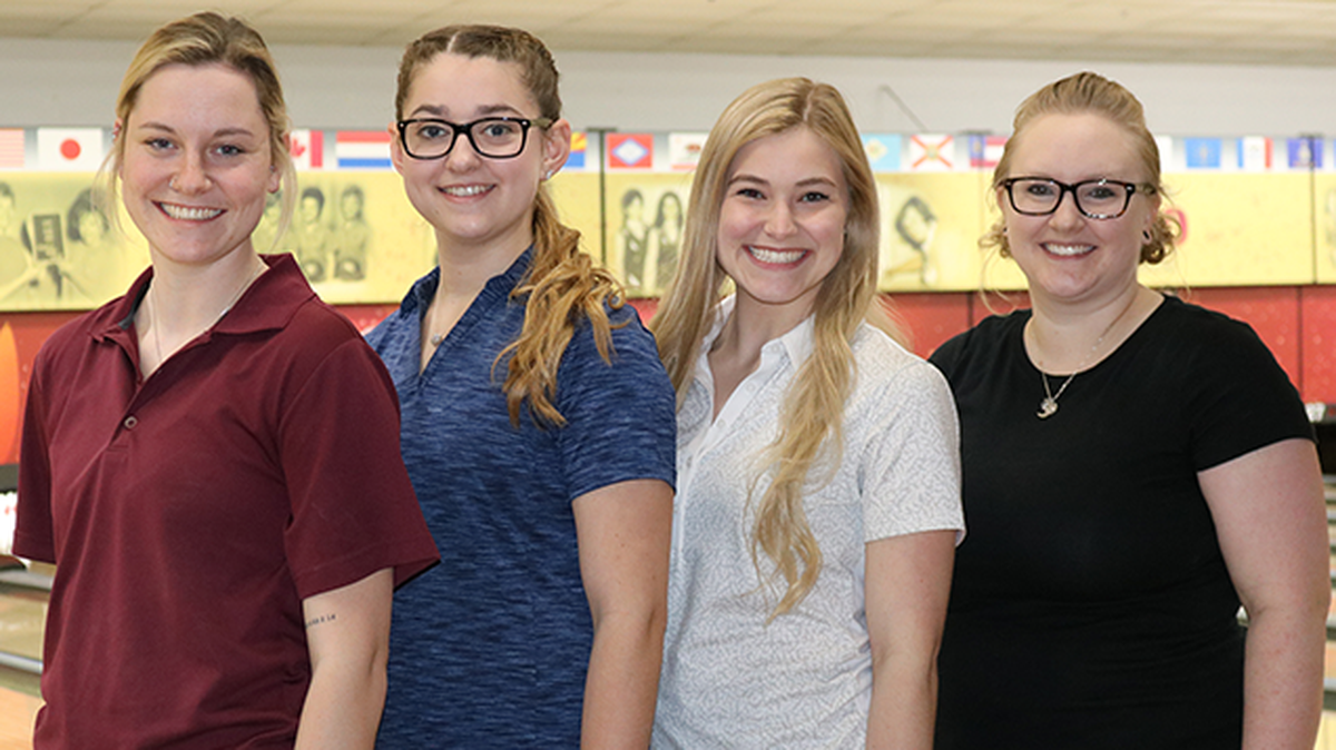 The ICT Pride No. 1 team leads the Diamond Team division early in the 2019 USBC Women’s Championships in Wichita. From left to right: Carley Sullivan, Kaitlyn Rudy, Aspen Herzberg and Georgia Drewes.