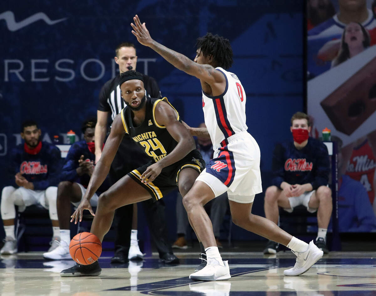 Wichita State junior center Morris Udeze backs down a defender in Saturday’s road win at Ole Miss.