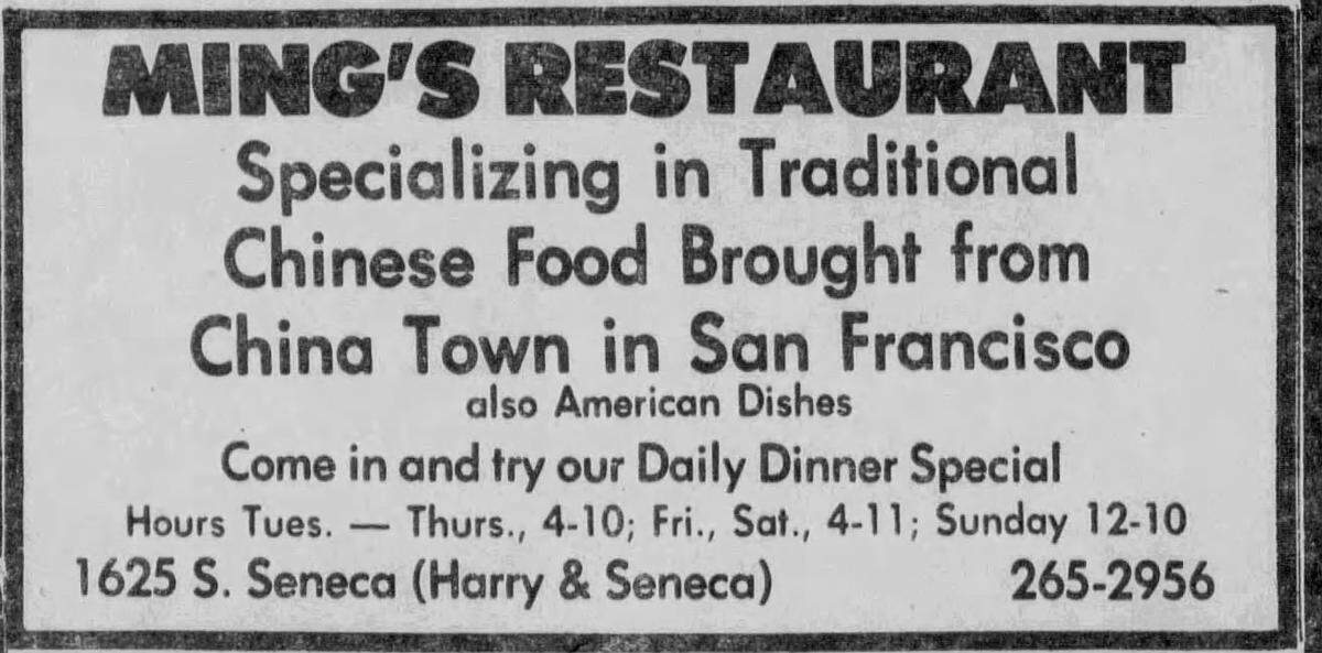 Ads for Ming’s at 1625 S. Seneca first started appearing in Wichita newspapers in 1980.