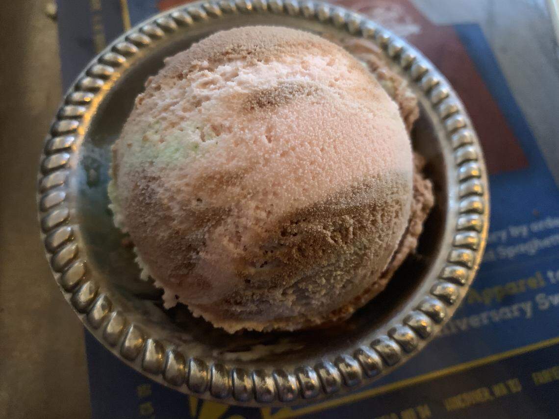 A big scoop of spumoni ice cream is included with every meal at The Old Spaghetti Factory, which just opened in Wichita.