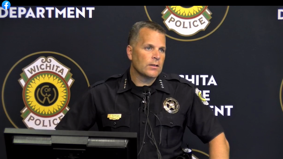 Wichita Police Chief Gordon Ramsay speaks to media during a briefing on Monday in this screenshot from Facebook video. (June 21, 2021)